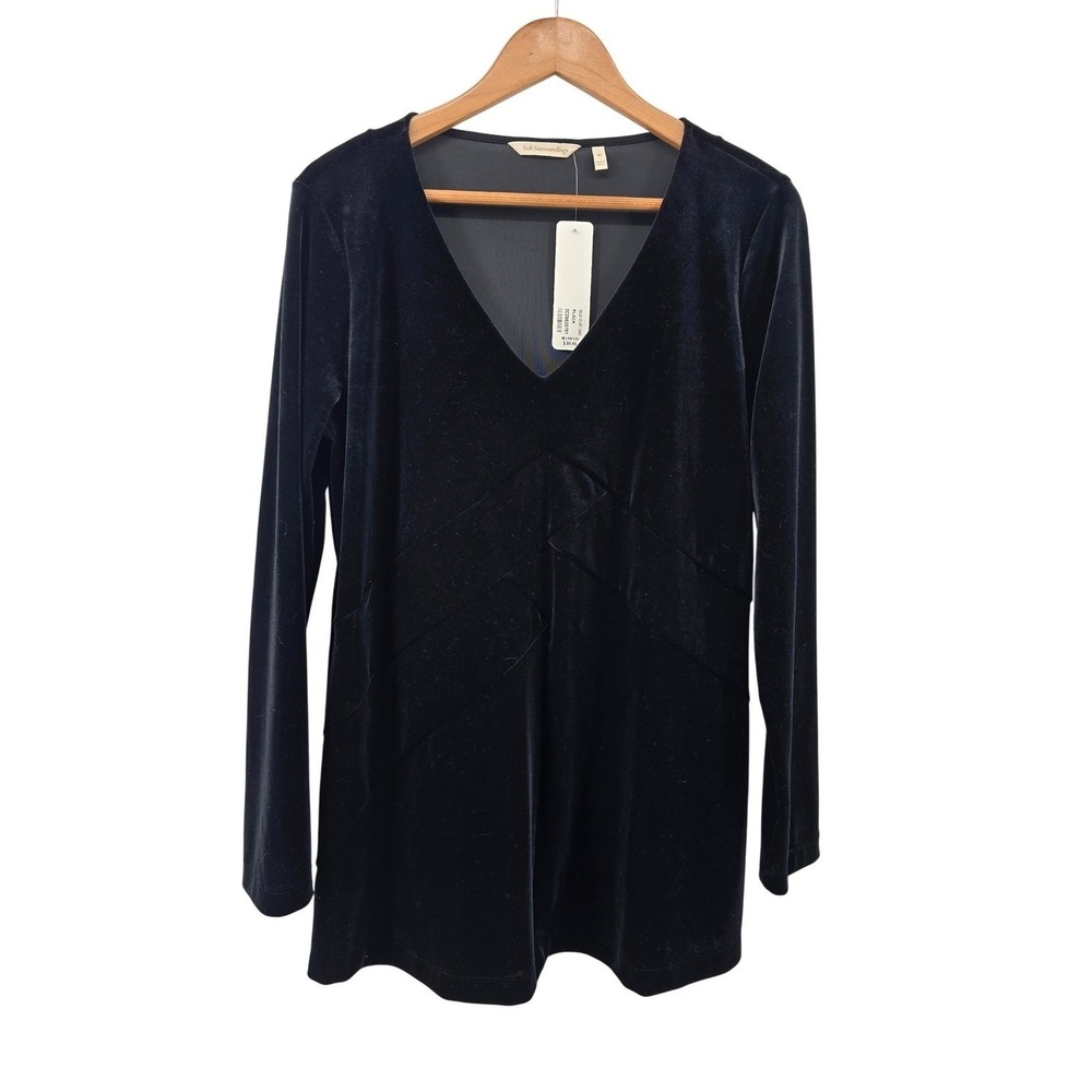 Soft Surroundings Tunic Womens M Isolde Velvet Black V-Neck Long Sleeve NEW